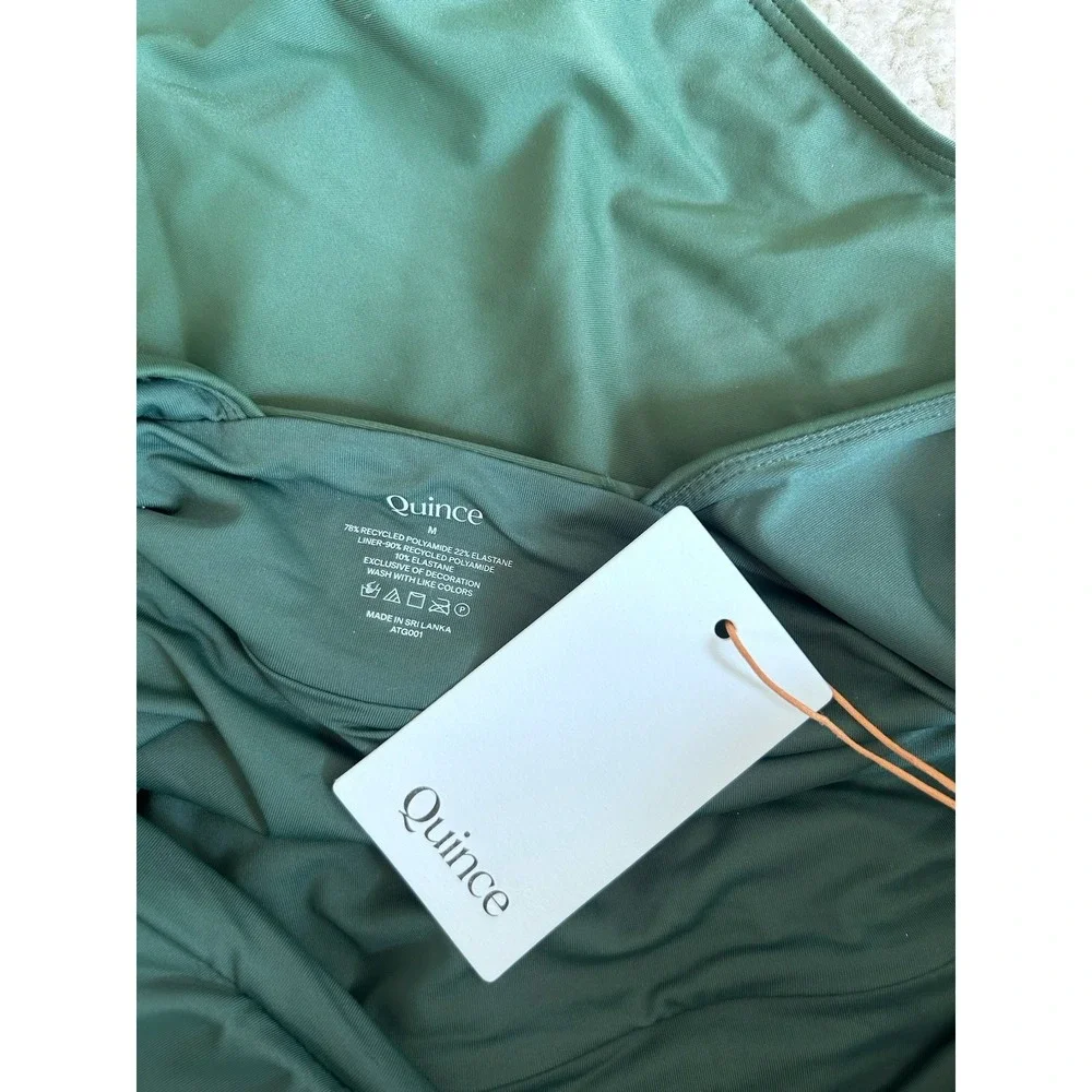 NWT Quince Palm Green Italian Plunge One-Piece Swimsuit Size Medium